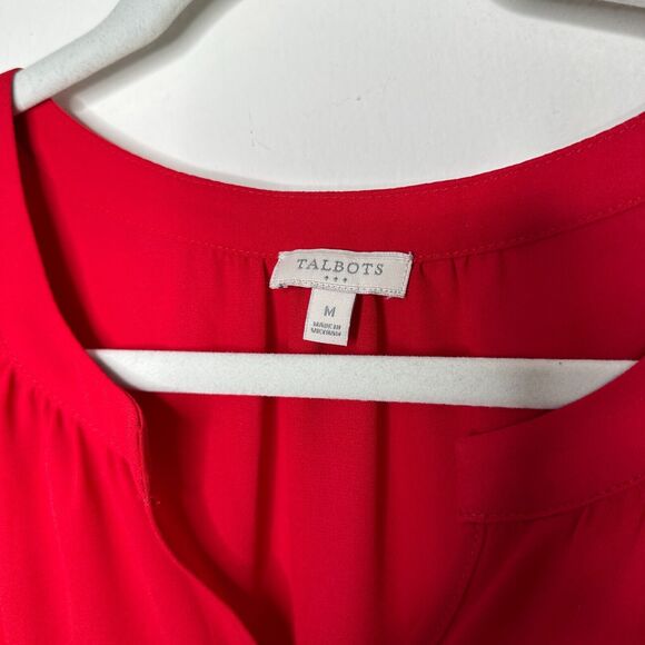 Talbots Red Long Sleeve Button Cuff Shirred Back Cut V Neck Tunic Blouse Medium - Picture 5 of 9